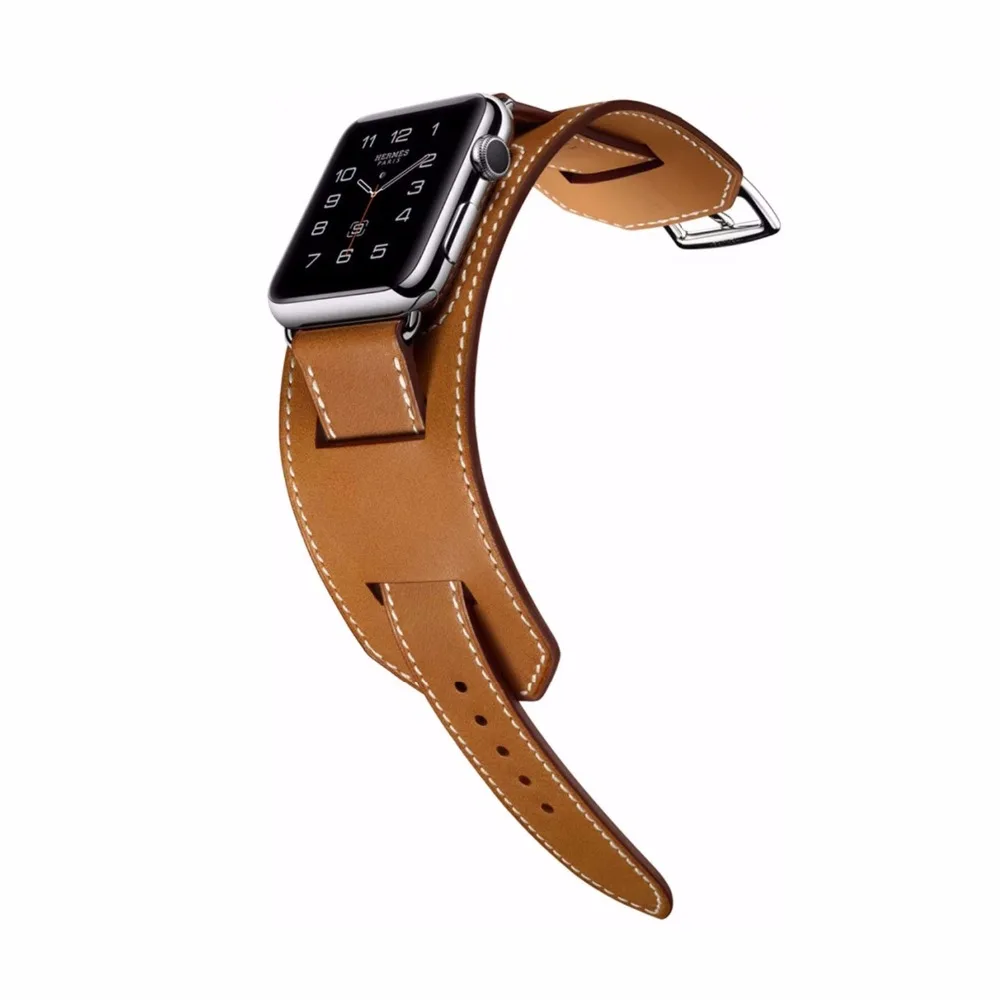 Cuff bracelet for Apple watch band 44mm 45mm 40mm 49mm 41mm 42mm 38mm Leather watchband iwatch series 9 8 7 5 se 6 ultra 2 strap