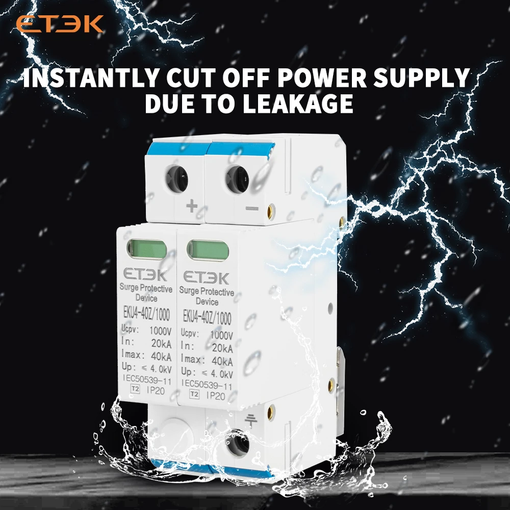 ETEK PV SPD Surge Protector for Solar Inverters 2P DC Type Photovoltaic System Protection 1000V 20-40PV EKU4