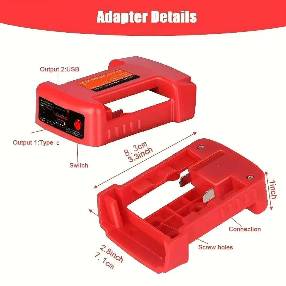 Fast Charging Battery Adapter with Type-C Portable Power Charger Battery Case Battery Holder for Milwaukee 18V Lithium Battery