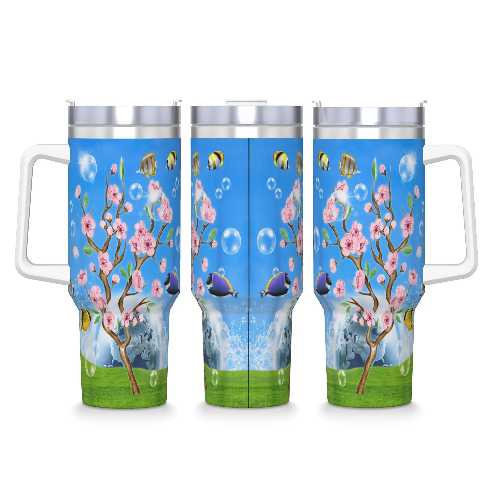 

Frutiger Aero Tech Cherry Blossom Fishes Bubbles Stainless Steel Tumbler Car Mugs Large Capacity Thermal Cups Insulated Bottle