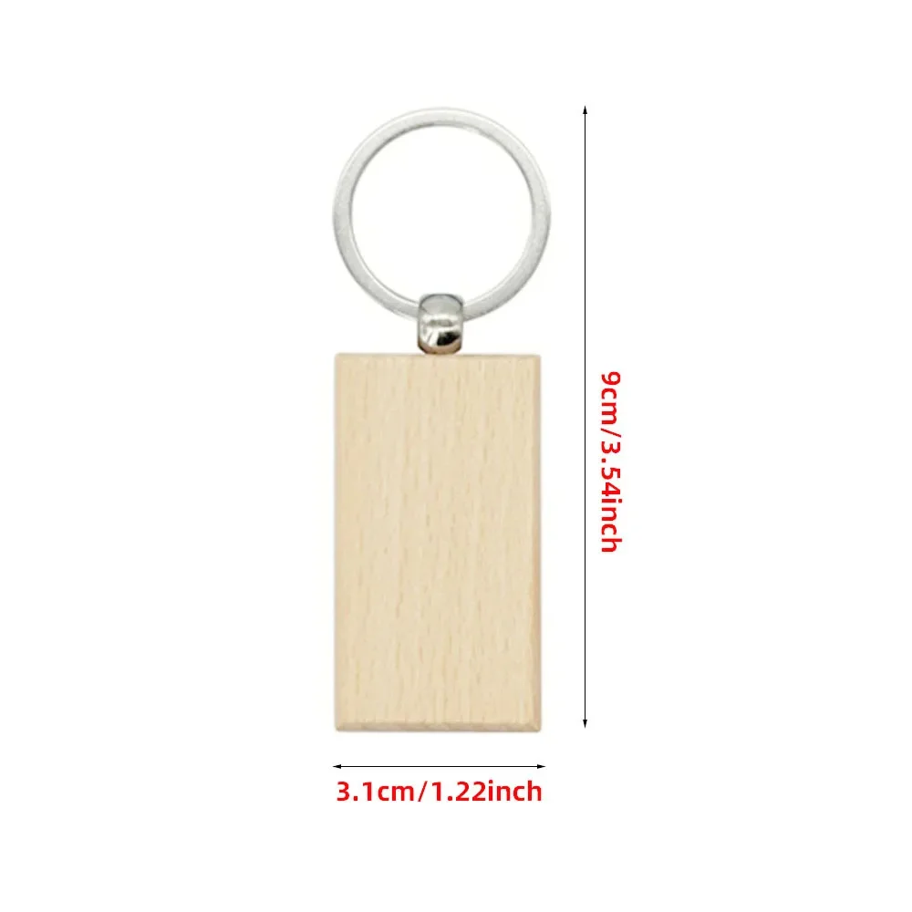 50pcs Rectangle or Round Wood Keychains Blanks Wooden Keyrings Suitable for Laser Engraving Gift