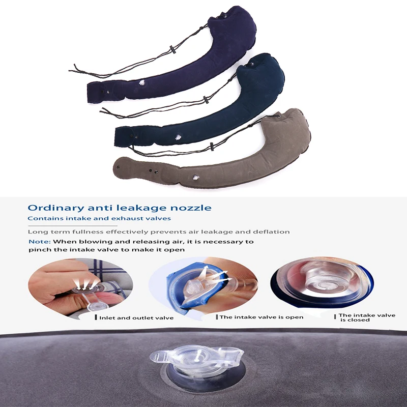 1*Composite Flocking Material PVC Pillow Inflatable Air Headrest Chin Support Cushions Travel Rest Side Sleeping Neck Nap Pillow