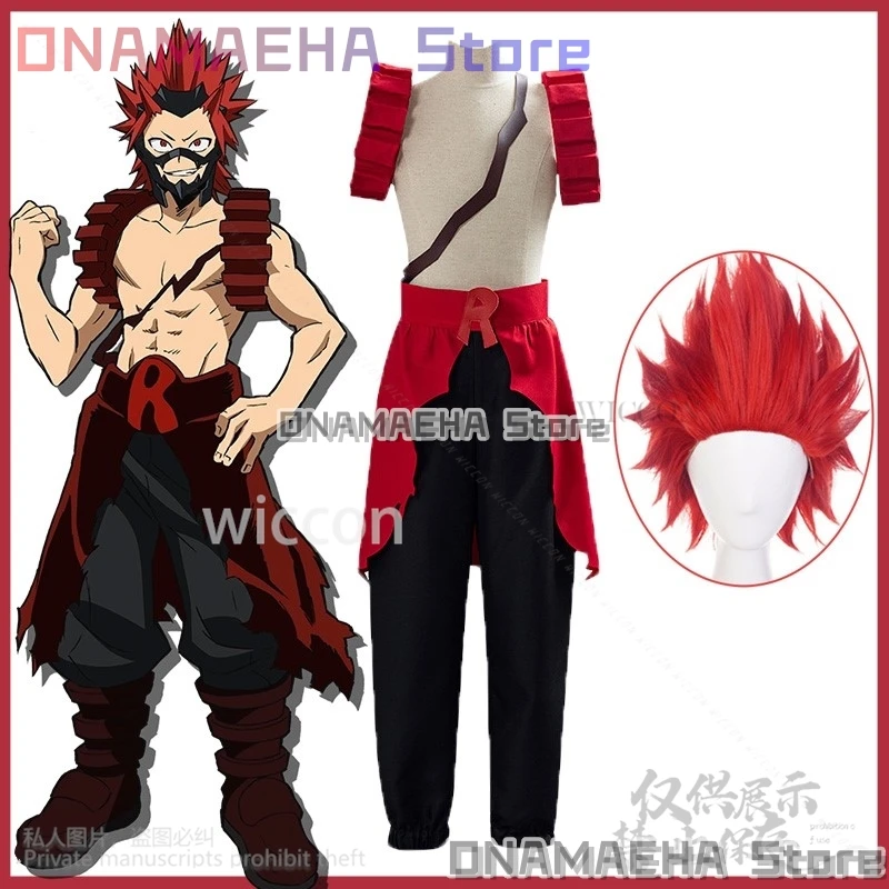 Anime Kirishima Eijiro Cosplay My Heroo Academiaa Red Wig Battle Uniform Pants Props For Halloween Christmas Party Customized