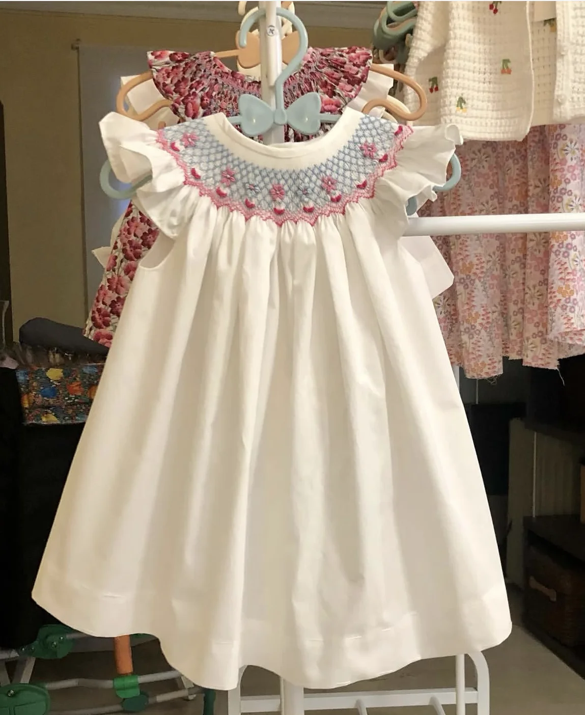 

0-12Y Baby Girl Summer Pink Smocked Handmade Turkish Vintage Princess Dress for Birthday Holiday Easter Photography Eid