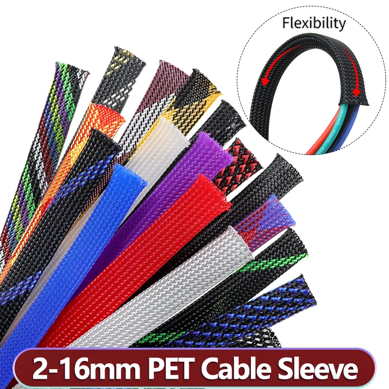 Expandable Braided Cable Sleeve PET 2/5/10M 2-16 mm High Density Nylon Mesh Insulated Wire Sheath for Automotive Electrical Home