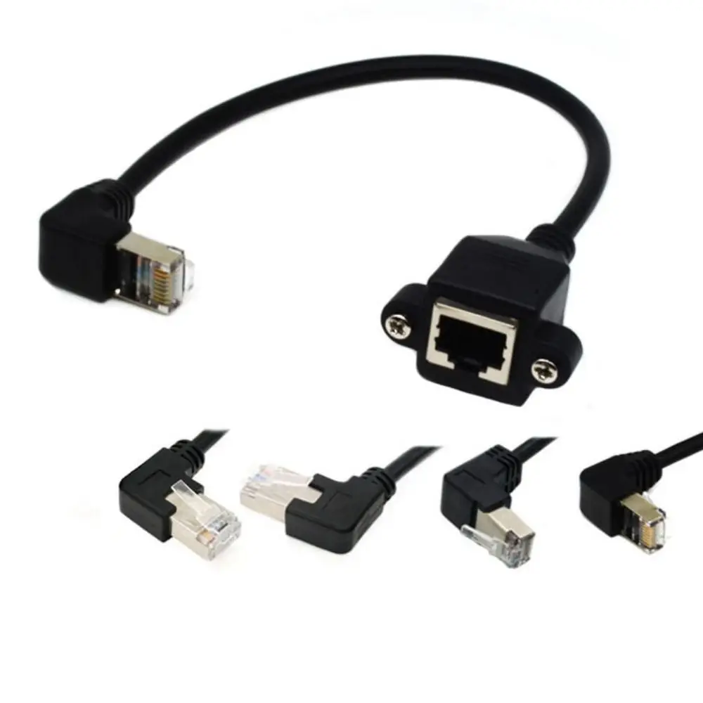 Ears 0.6m LAN Network 8Pin 90 Degree Right Angle RJ45 RJ45 Cable Network Wire Panel Mount Extension Cable Ethernet LAN Cord