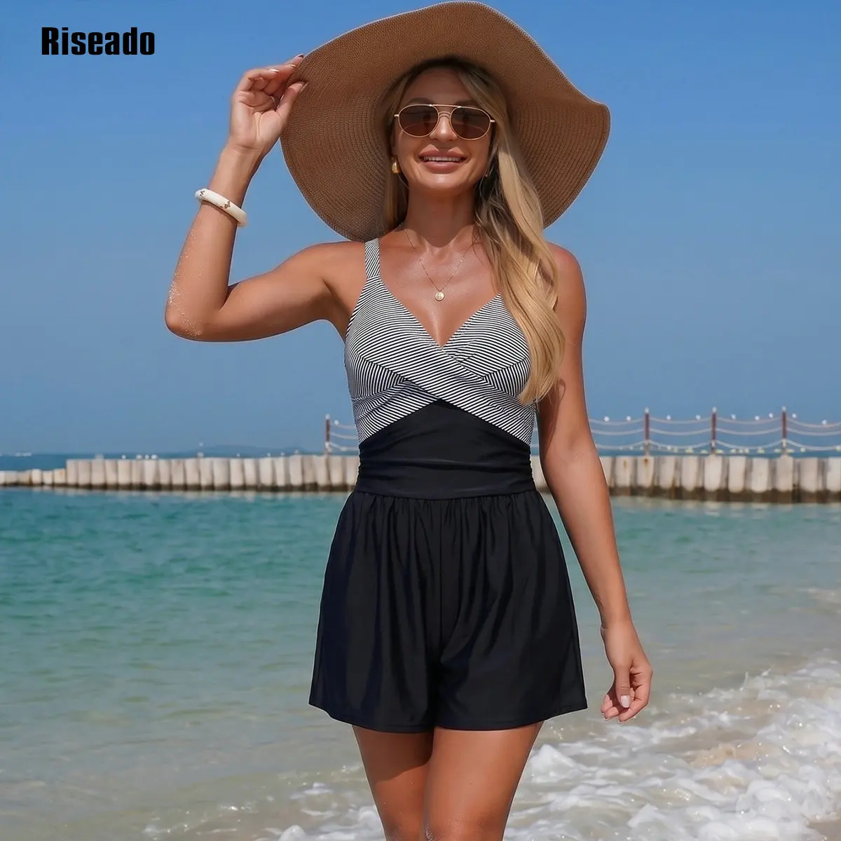 Plus Size One Piece Jumpsuit Swimdress Swimsuit for Women Tummy Control Split Swim Dress Skirt Bathing Suit with Pockets