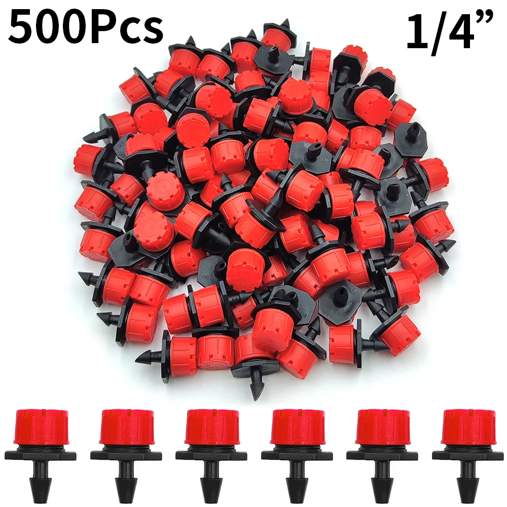 300/500 pcs Adjustable Irrigation Drippers Sprinklers 1/4'' Emitter Dripper Micro Drip Irrigation Sprinklers for Watering System