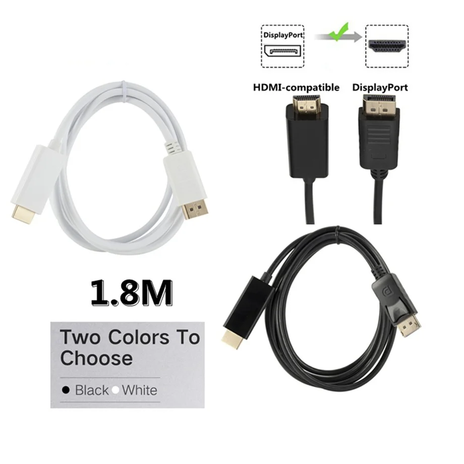 1080p DisplayPort Display Port DP To HDMI-compatible Adapter Cable 1.8m Male to Male Converter For PC Computer Laptop Projector