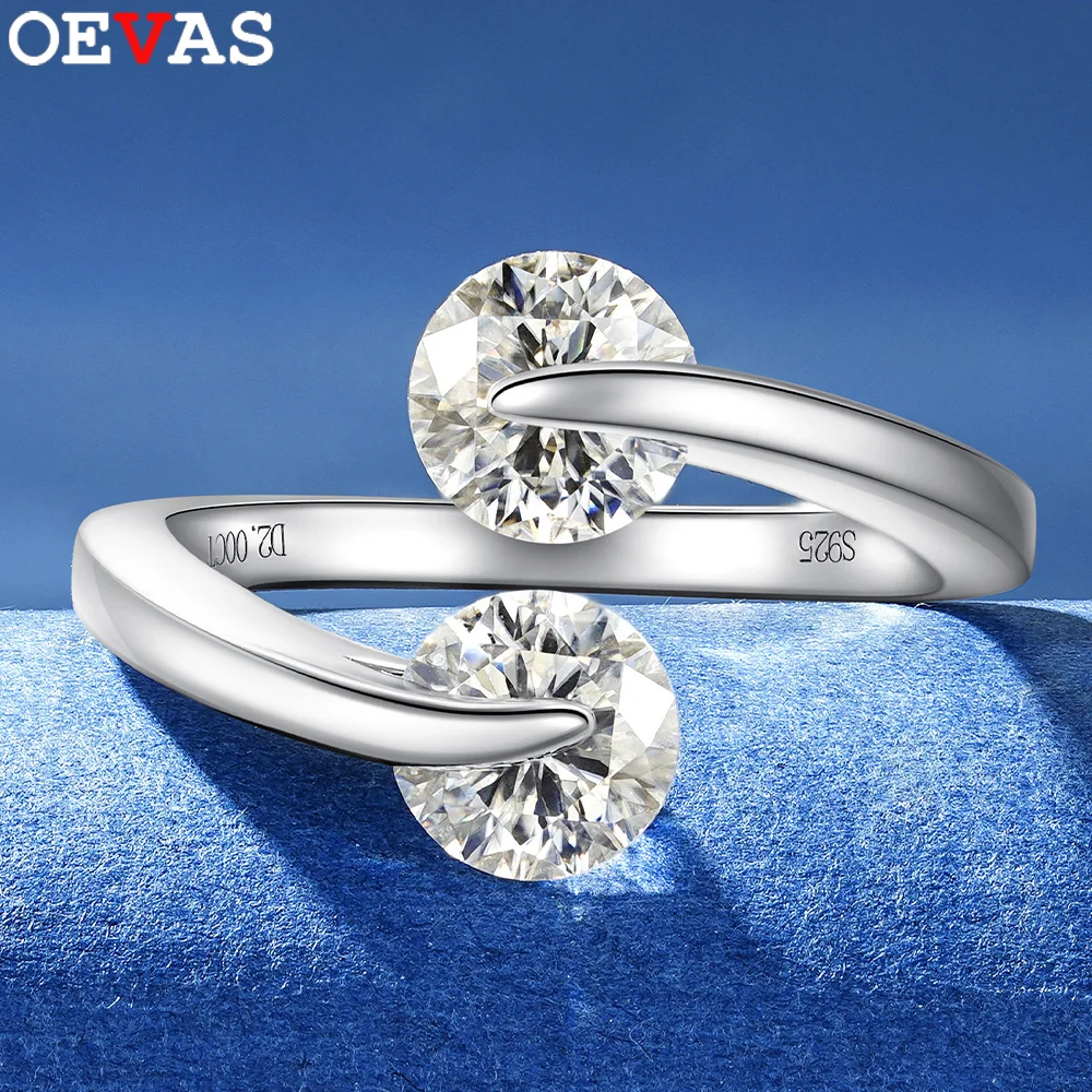 

OEVAS 2CT Round Moissanite Wedding Rings S925 Silver Plated 18K Gold For Women Men D Color Lab Diamond Open Band Jewelry Gift