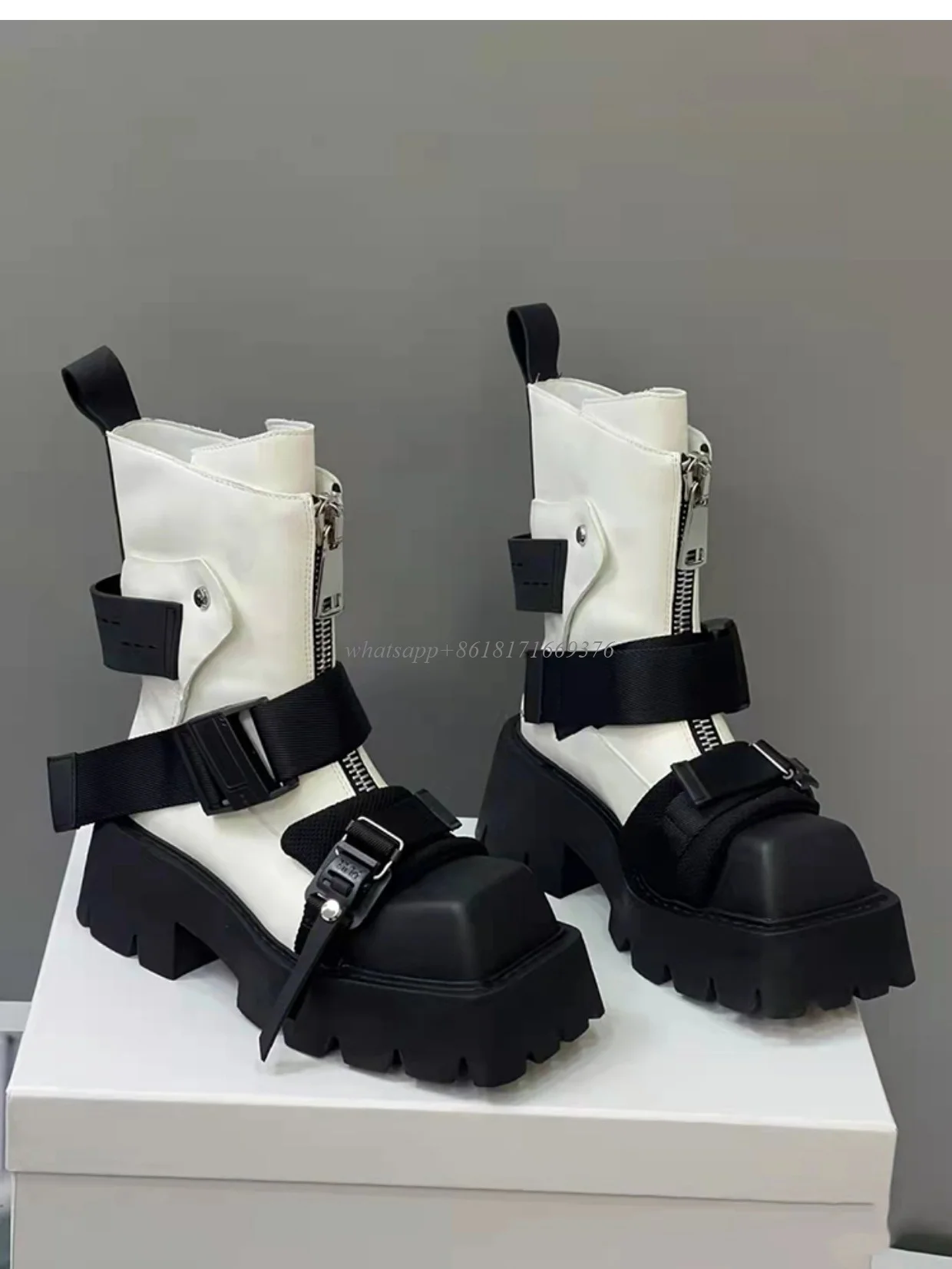 Zip Design Thick soled Square Toe Boots Women 2023 New Buckle Chunky Heel Biker Ankle Boots Fashion Blast Street Shoes