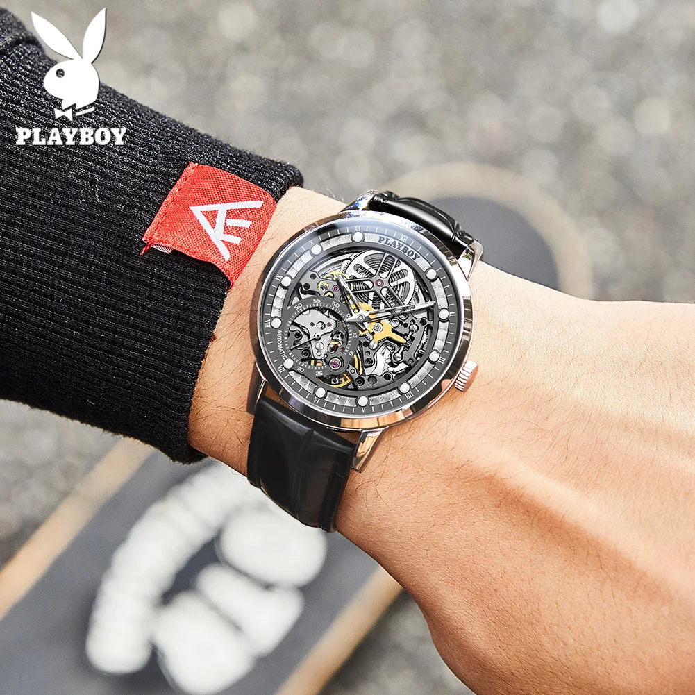 PLAYBOY High Quality Luxury Automatic Mechanical Man Watch Fashion Trend Design Wrist Watch Men Original Waterproof Mens Watch