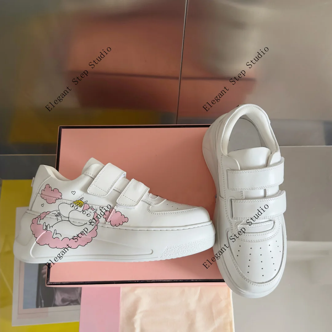 

Women's Shoes Double Straps Platform Sneakers White Leather