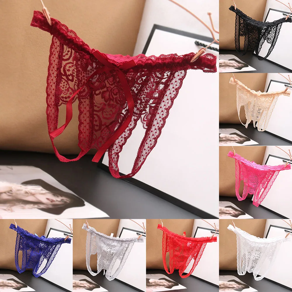 Celana dalam Thong selangkangan terbuka wanita seksi celana dalam G-string tembus pandang untuk perspektif seks Lingerie Erotis