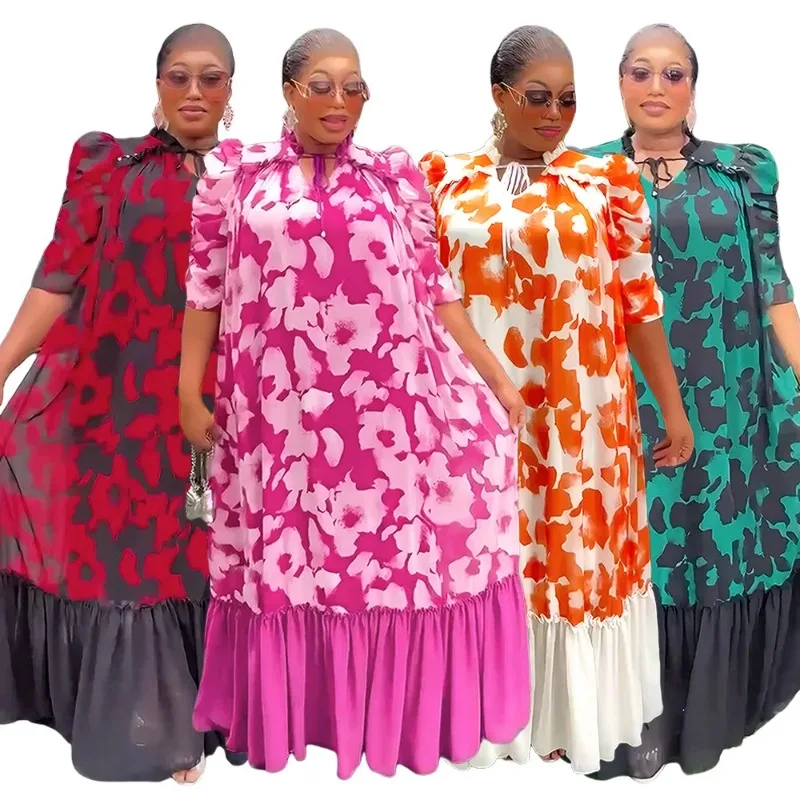 

African Party Dresses for Women 2025 Elegant Turkey Muslim Maxi Dress Plus Size Summer Fashion Dashiki Ankara Print Gown
