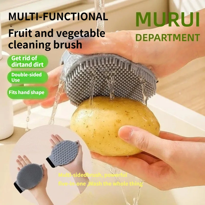 B 2026 Multifunctional Silicone Fruit Vegetable Cleaning Brush Dual Sided Fruits Vegetables Kitchen Kitchen Food Cleaning Tool