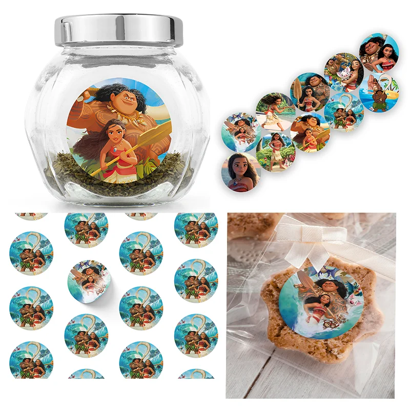 Disney Moana Round Stickers Water Bottles Stickers Label for Luggage Laptop Trendy Sticker Kids Birthday Party Supply Gift Decor