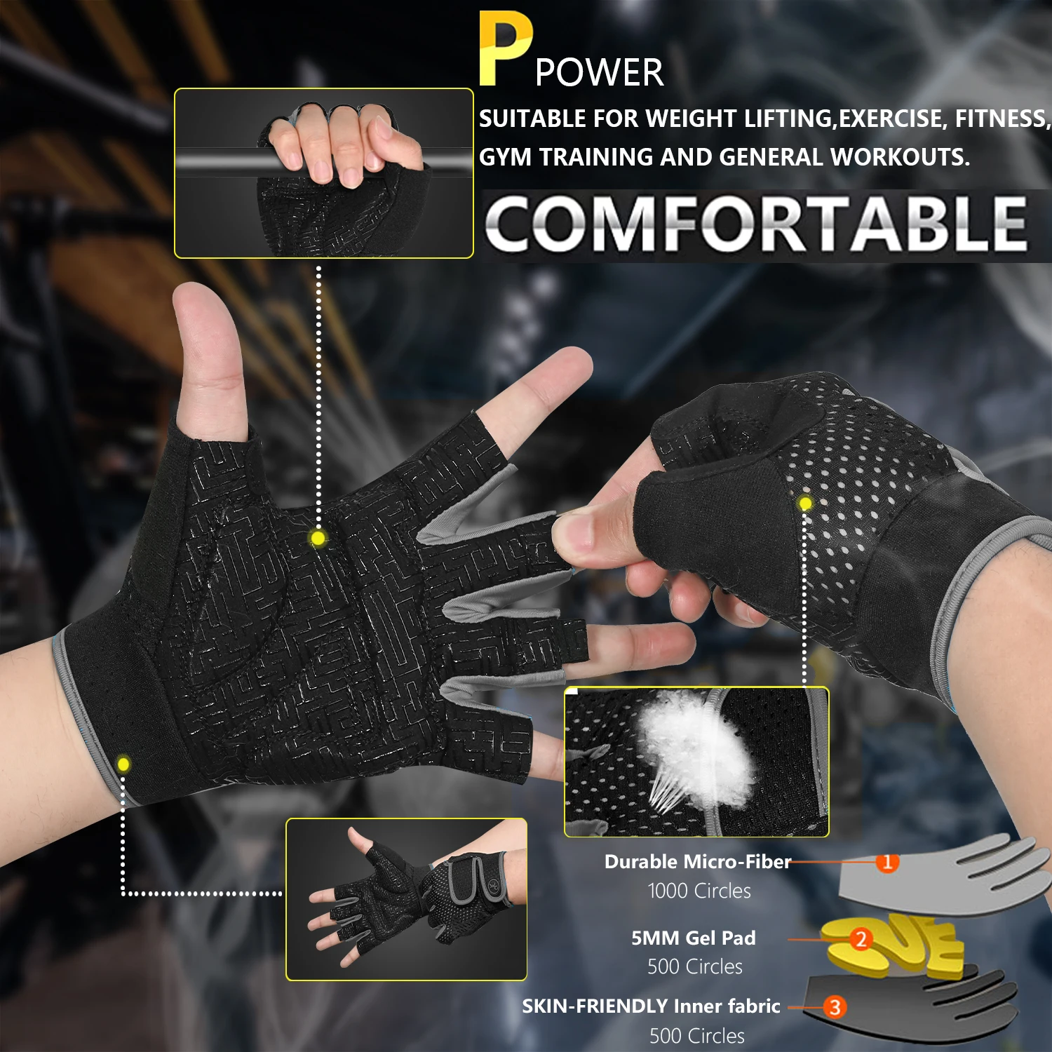 MOREOK Gym Handschuhe Atmungsaktive Anti-rutsch Pull Ups Training Yoga Bodybuilding Übung Fitness Workout Gewichtheben Handschuhe Männer – Detail 4