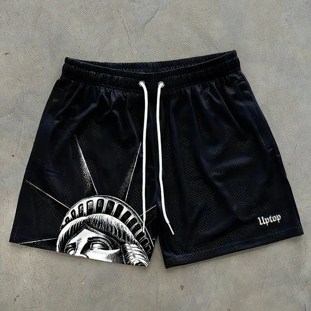 American Men's Summer Personalized Angel Letter Print Soft and Breathable Drawstring Shorts Outdoor Street Pants