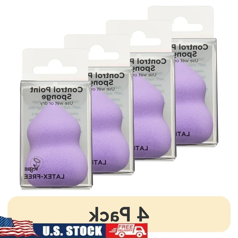 

4 Pack Control Point Makeup Sponge Latex Free Wet Dry Beauty Blender Soft Cosmetic Tools Liquid Foundation Application