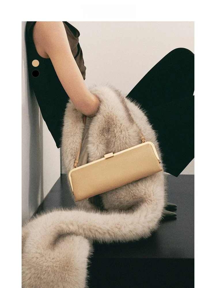 

MANGO Women's Fashion Handbag Metal Splicing Design Underarm Bag Shoulder Bag Stylish Trendy Summer New Arrival Pure Color