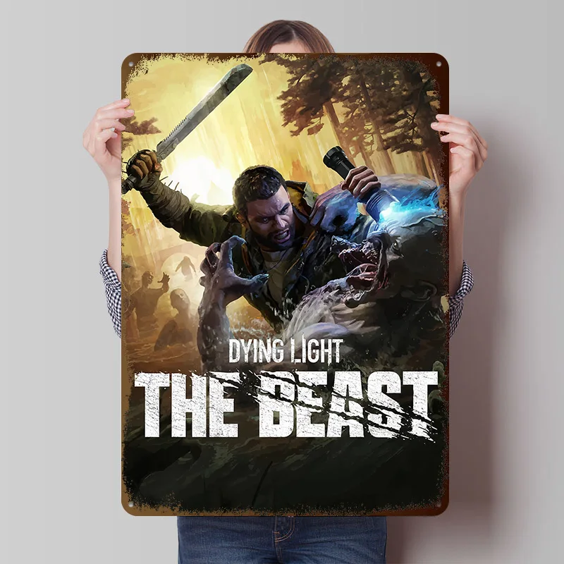 Dying Light: The Beast Game Weißblech-Poster, individuelle Wandkunst, Vintage-Metallschilder, Retro-Blechschild für Büro, Dekoration, Haus, Zuhause