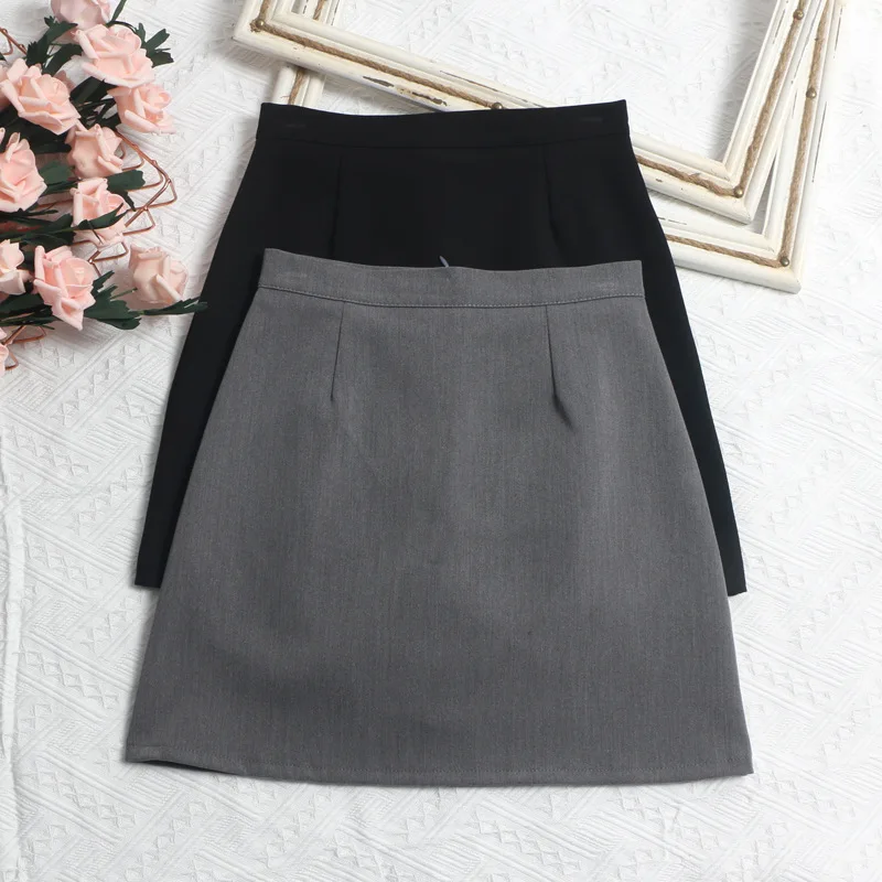 Chic Solid Color High Waist Slim Fit Suit Fabric Half Skirt Summer Basic Style Anti Exposure A Line Bodycon Mini Skirt8615