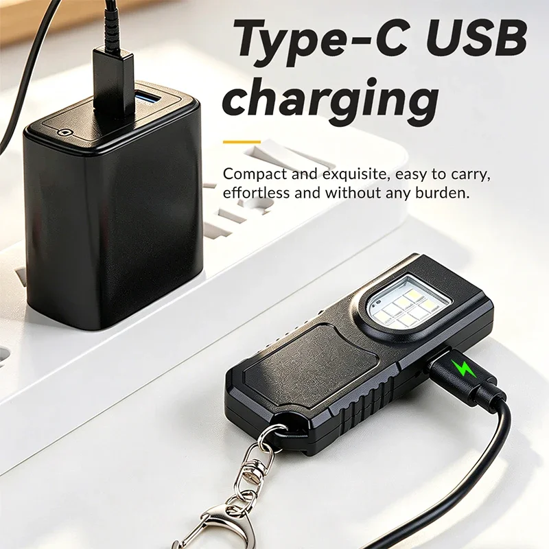 Popular key flashlight small portable strong light repair light keychain USB charging magnetic work light