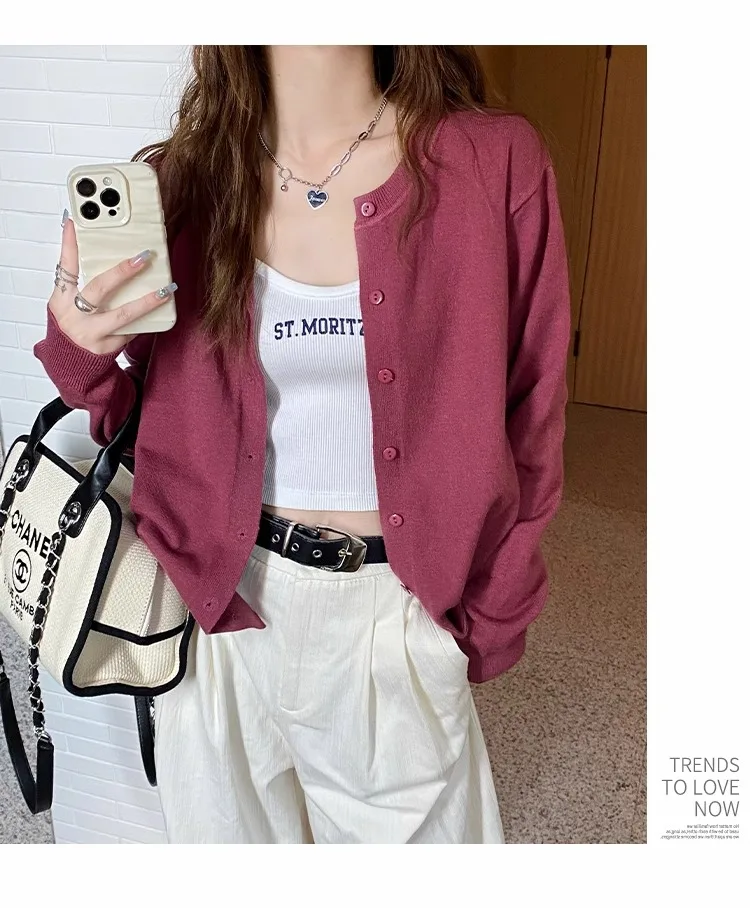 2026 Women Cardigans Sweater Casual Warm Spring Summer O-neck Long Sleeve Single Breasted Slim Fashion Korean Knitwears Tops
