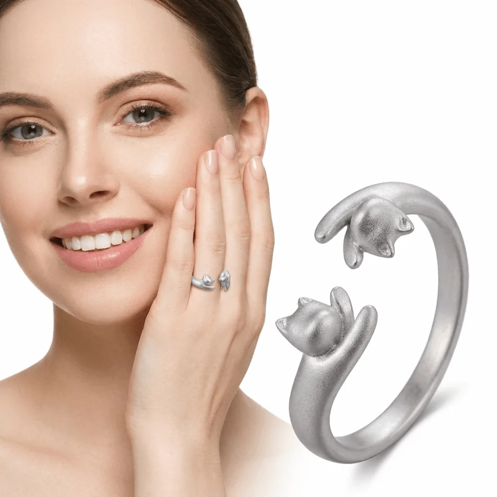 Silver Color Cat Dog Hug Rings Fine Polished Workmanship Alloy Material Animal Ring Compact Lovely Outline Stable Shape