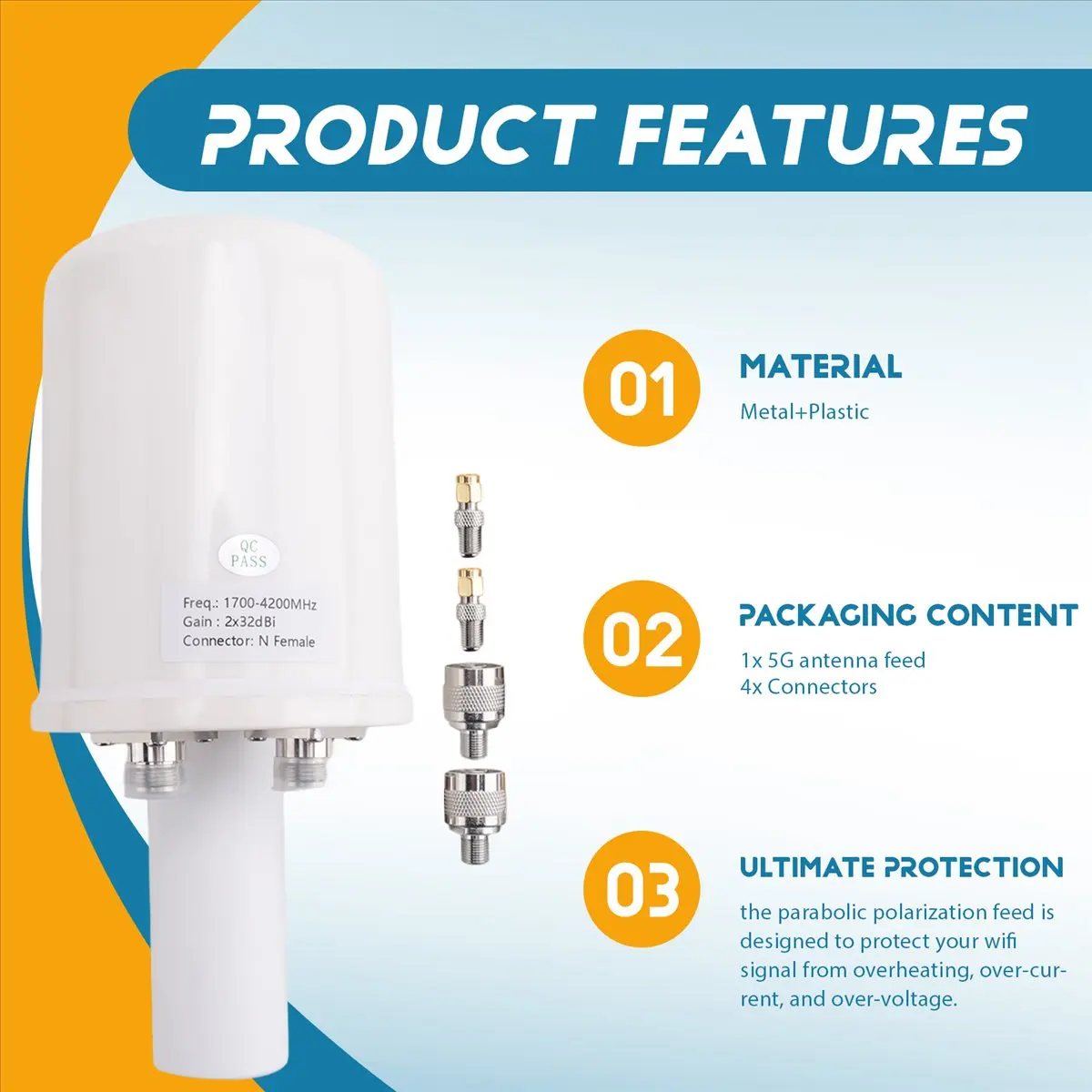dt93-mesh-dual-polarization-5g-antenna-feed-horn-1700-4200mhz-wifi-3g-4g-5g-parabolic-dish-reflector-2x-32dbi-only-feed