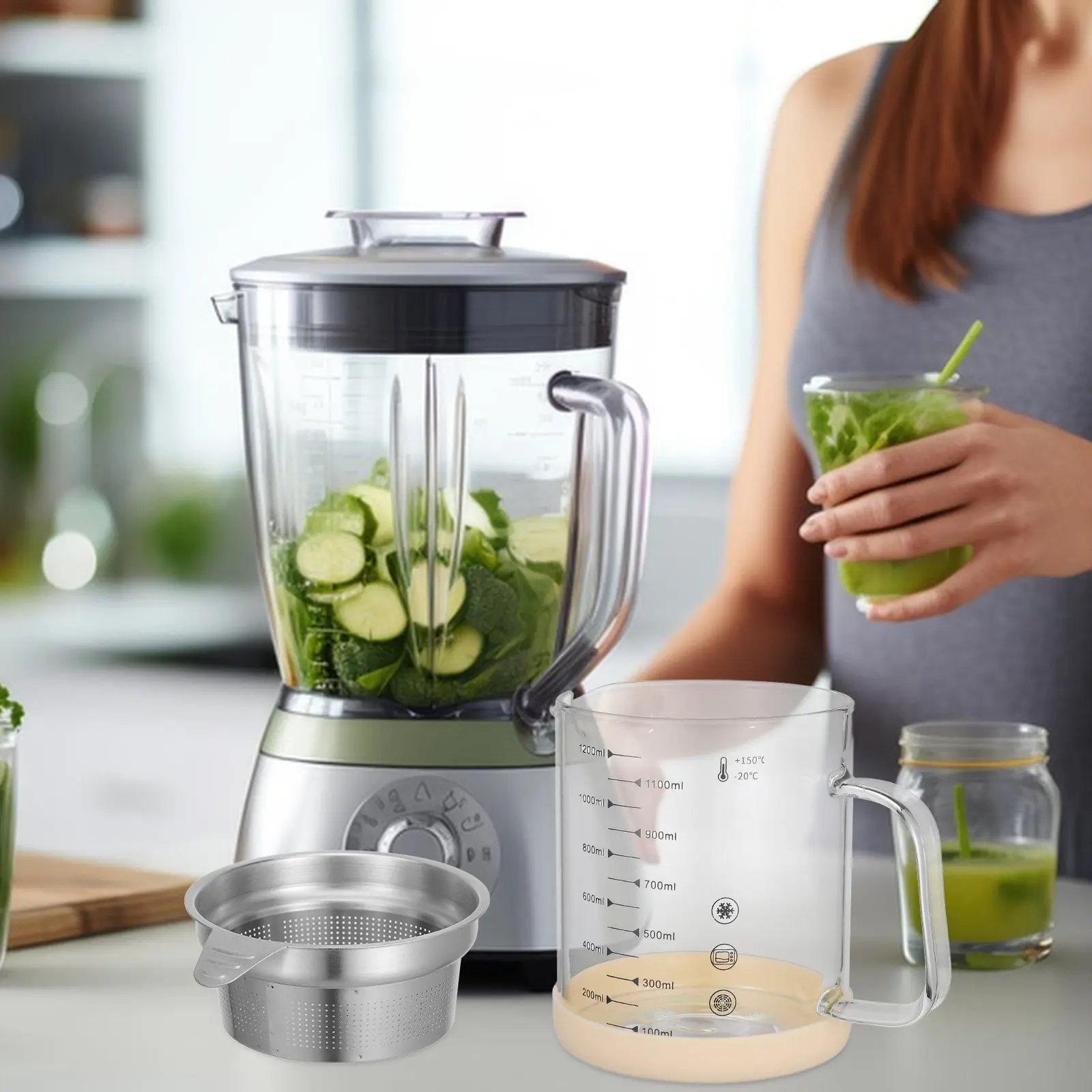 Multi-Function Fat Separator Grease Strainer Container Transparent Design Silicone Base Easy Clean Oil Jug for Soy Milk Yogurt