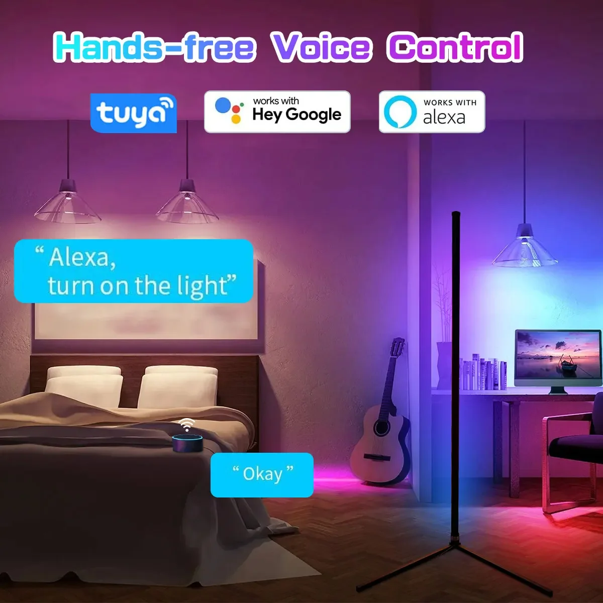 Imagem -02 - Inteligente Tuya Corner Lâmpada de Assoalho Led Rgb Regulável Iluminação Moderna do Humor Luzes Alexa Stand Jogos no Quarto Decoração da Sala 160cm