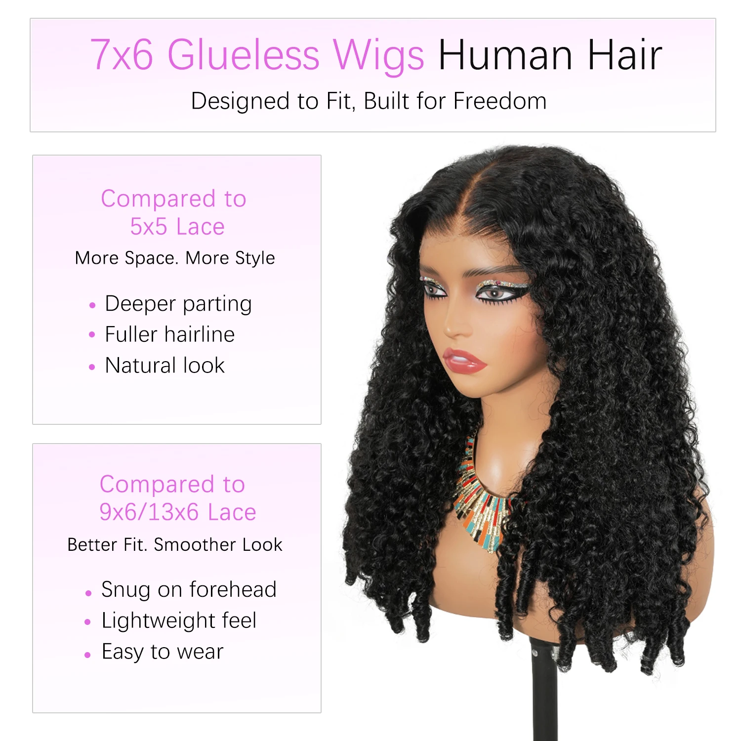 Glueless Wig Human Hair Burmese Curly 7x6 Lace Closure Wig Beginner Friendly HD Lace Bleached Knots 100% Human Hair Wigs image 5