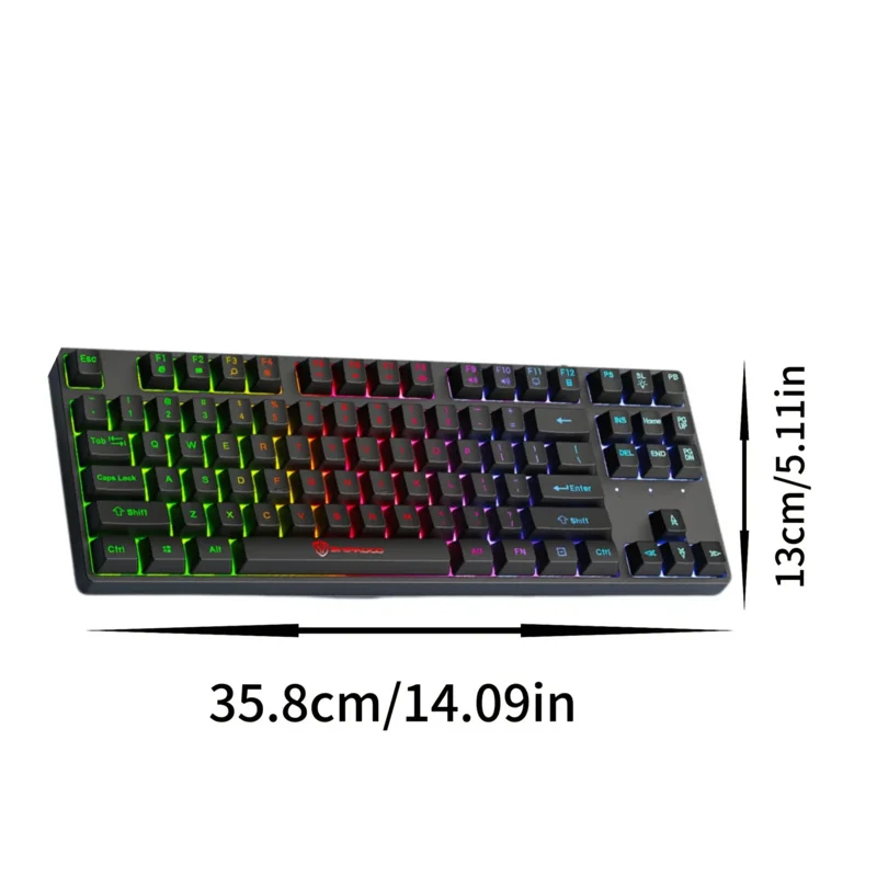 Rainbow Backlit Mechanical Feel Gaming Keyboard, 87-Key Wired Gaming Keyboard with Mute Button, USB Plug and Play
