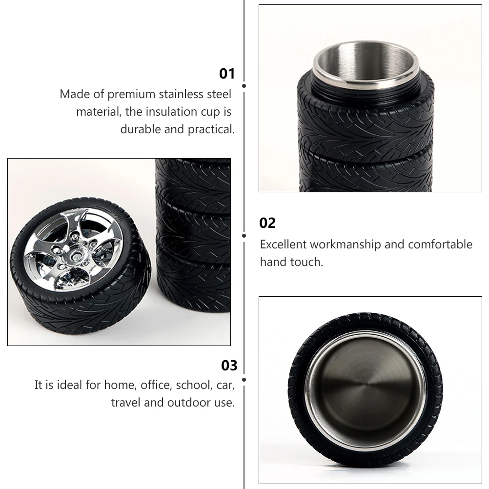 

1Pcs Car Tire Insulation Thermal Cup Stainless Steel Travel Vacuum Water Bottle for Office Home Outdoor