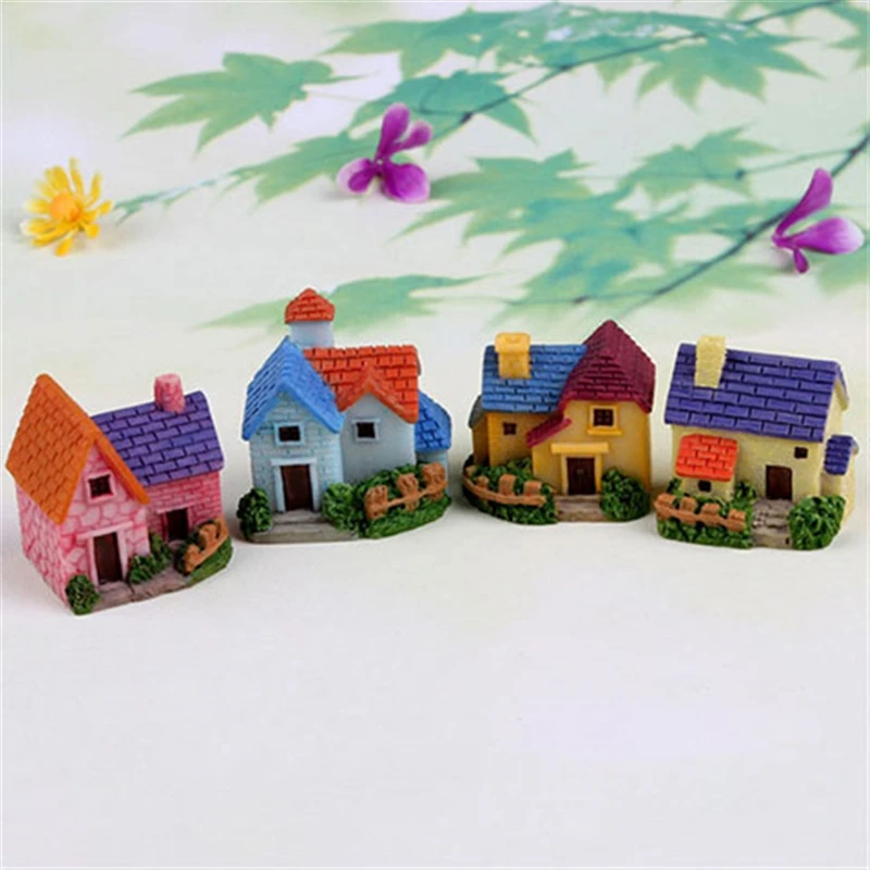 Casa miniatura para Modelo Paisagem, Resina Figurine Ornamento, Jardim Bonsai Cenário, Artesanato Decorativo Toy, Cottage Acessórios, 5pcs