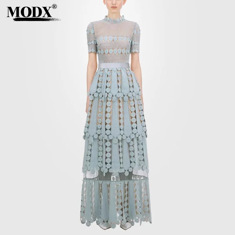 Spring High-end Heavy Industry Lace Embroidery Long Skirt High Waist Niche Design Sexy Dress