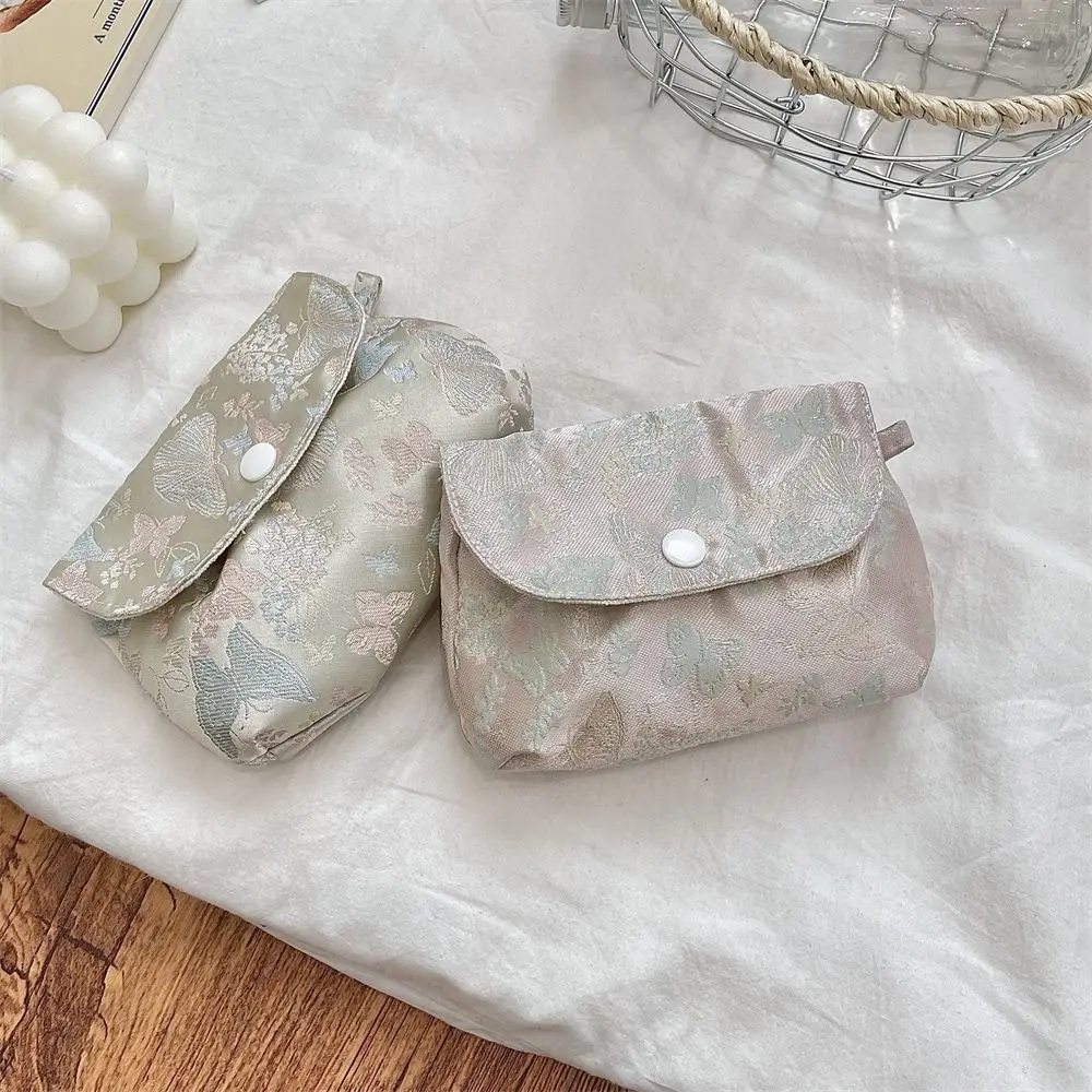 素敵な刺繍ボタン小銭入れパールキーリング軽量小さな口紅バッグ甘い蝶中国風収納バッグデイリー