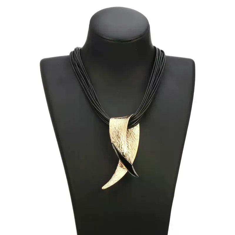 خمر سلسلة جلدية سوداء قلادة قصيرة المختنق الفضة مطلي سبيكة كبيرة قلادة قلادة للنساء هدايا القوطية مجوهرات معدنية