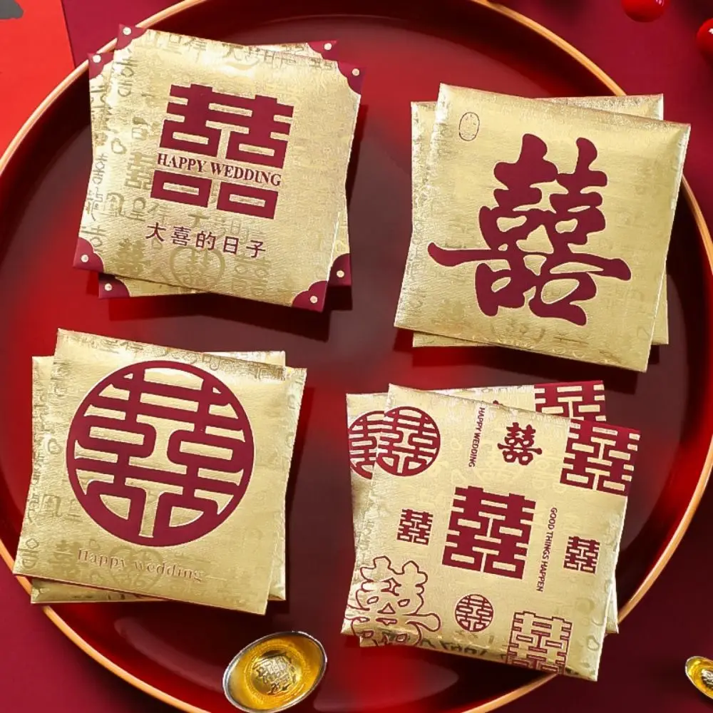 50Pcs Blessing Words Wedding Red Packet Traditional Paper Door-blocking Red Envelopes Auspicious Chinese Happy Bag