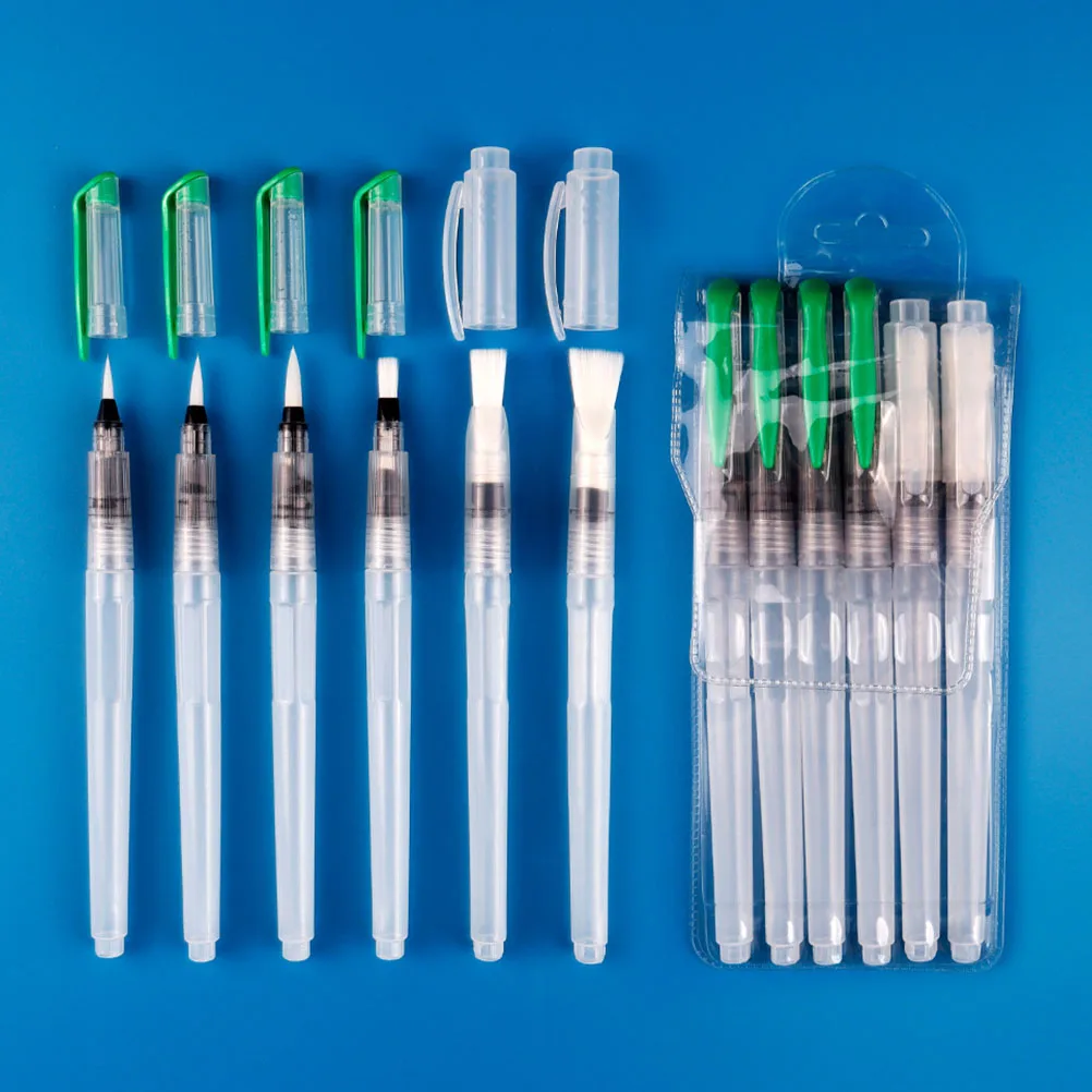 

6 pcs Water Storage Brush Transparent Body Portable Watercolor Paintbrush for Kids Durable Plastic Painting Pen Residual Ink
