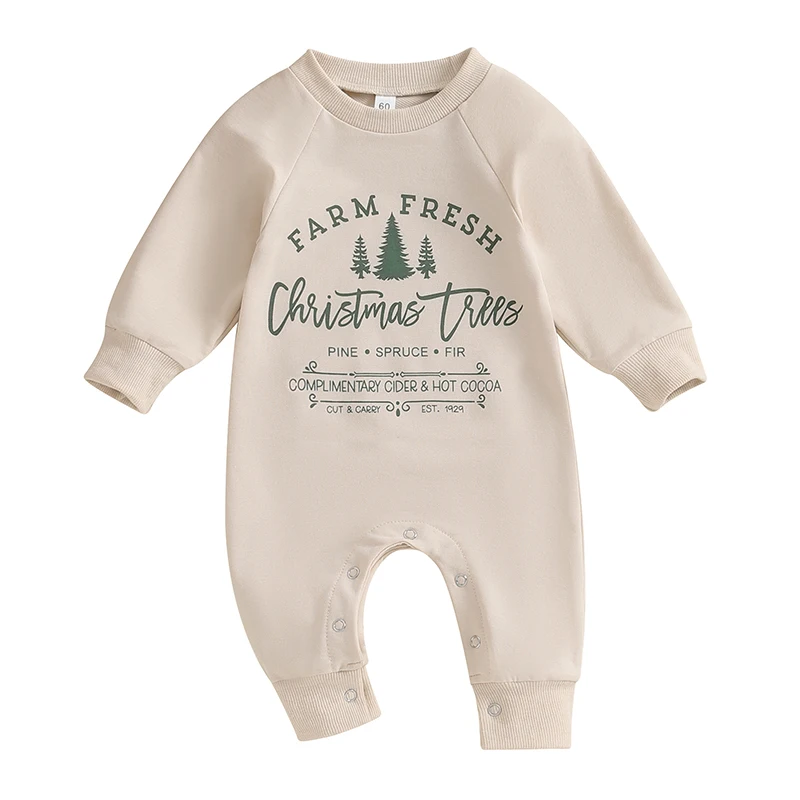 Newborn Baby Boy Girl Christmas Outfit Christmas Tree Print Romper Long Sleeve Jumpsuit Fall Winter Clothes