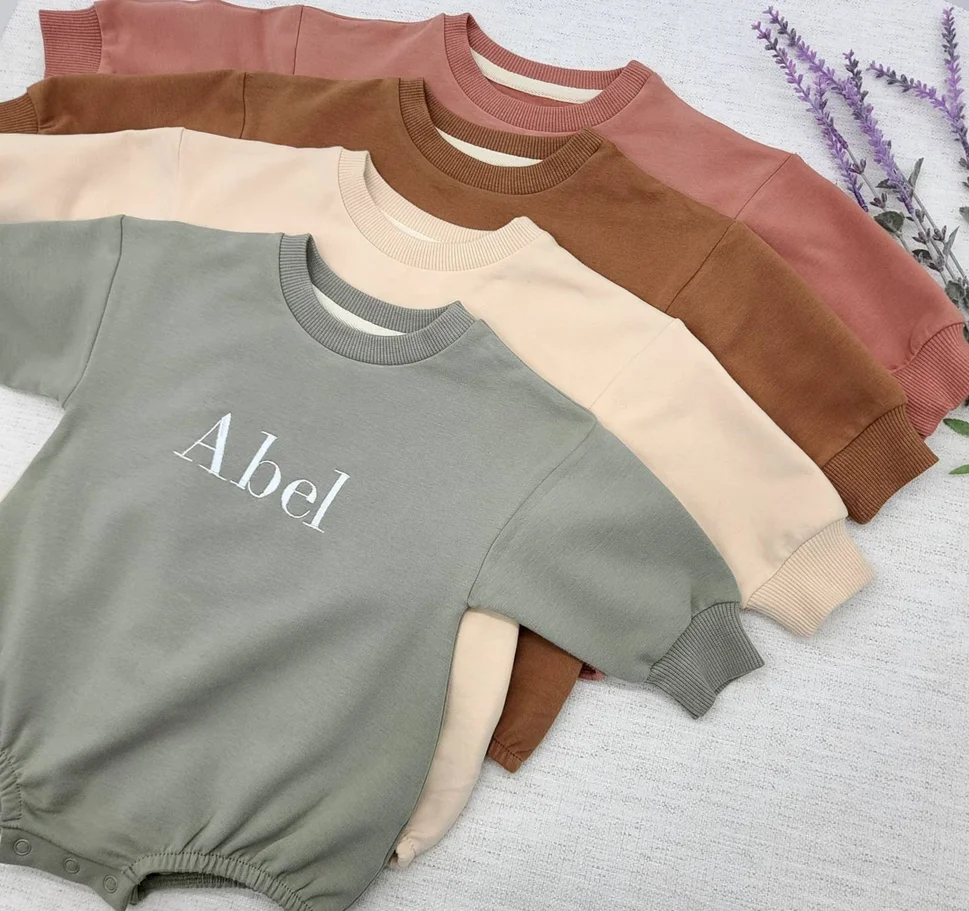 Personalized Sweatshirt Romper - Neutral Embroidered Toddler Clothes - Pregnancy or Baby Name Announcement - Newborn Baby Gift