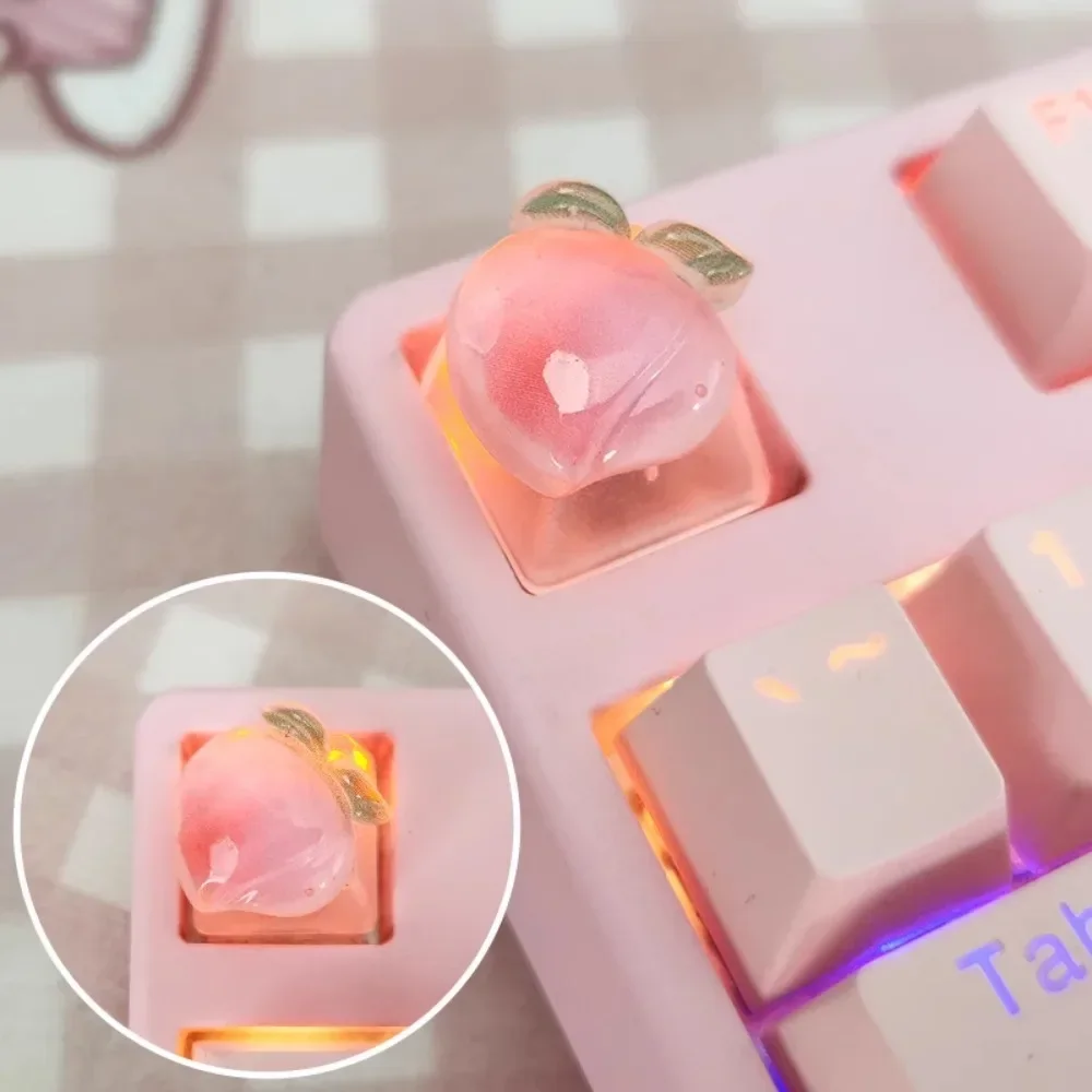 Cute Fruit Transparent Keycap for Cherry Axis Mechanical Keyboard Pink Strawberry Peach ESC Key Handmade R4 Keycap Birthday Gift