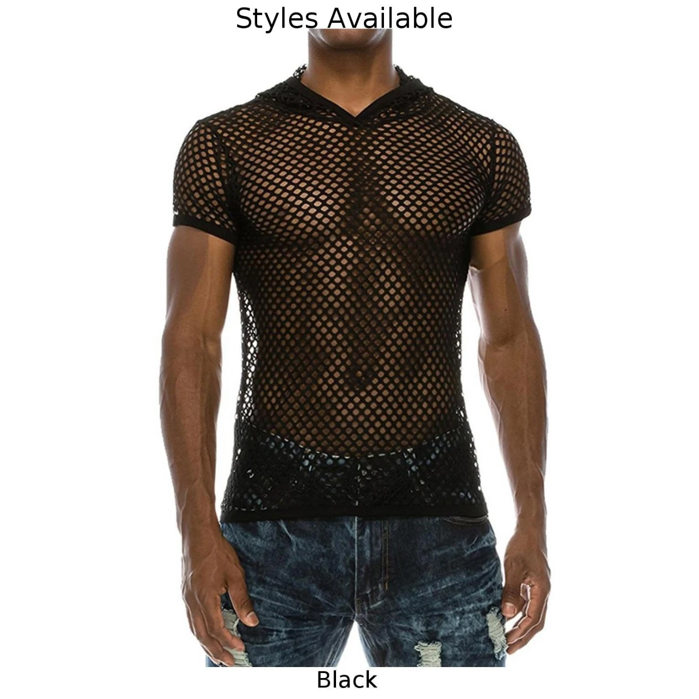 T-Shirt Tops Hooded Mesh Muscle Top Perspective Polyester Short Sleeve Slight Stretch Solid Color For Vacation
