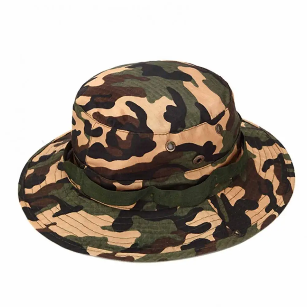 Camping Hat Wide Brim Camouflage Fisherman Hat Adjustable Sun for Outdoor Hiking Fishing Camping Ventilation Holes