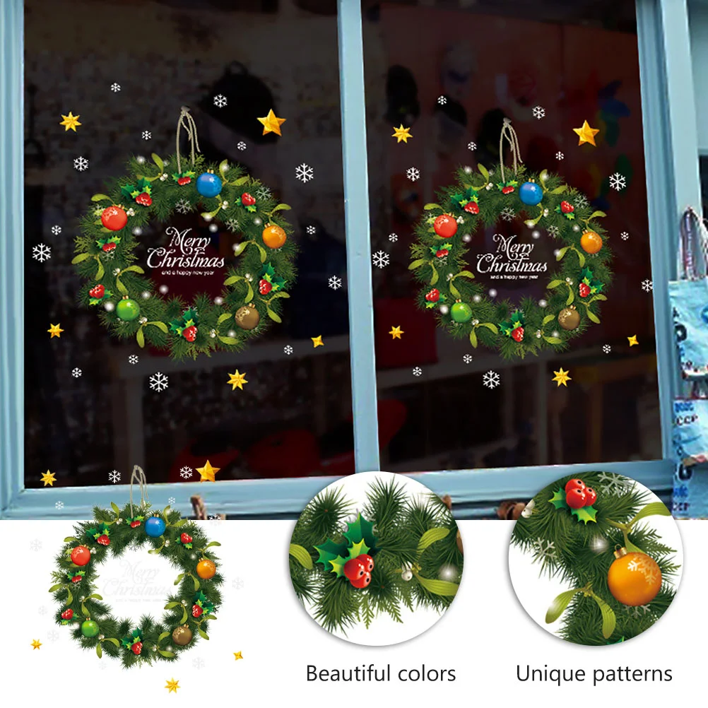 3 PCS Glass Christmas Rattan Door Sticker Wreath Window Pvc Xmas Removable Decals Stickers