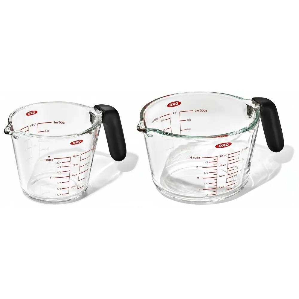 

2-Cup & 4-Cup Shatter-Resistant Glass Measuring Cup Set with Non-Slip Handle for Kitchen Baking