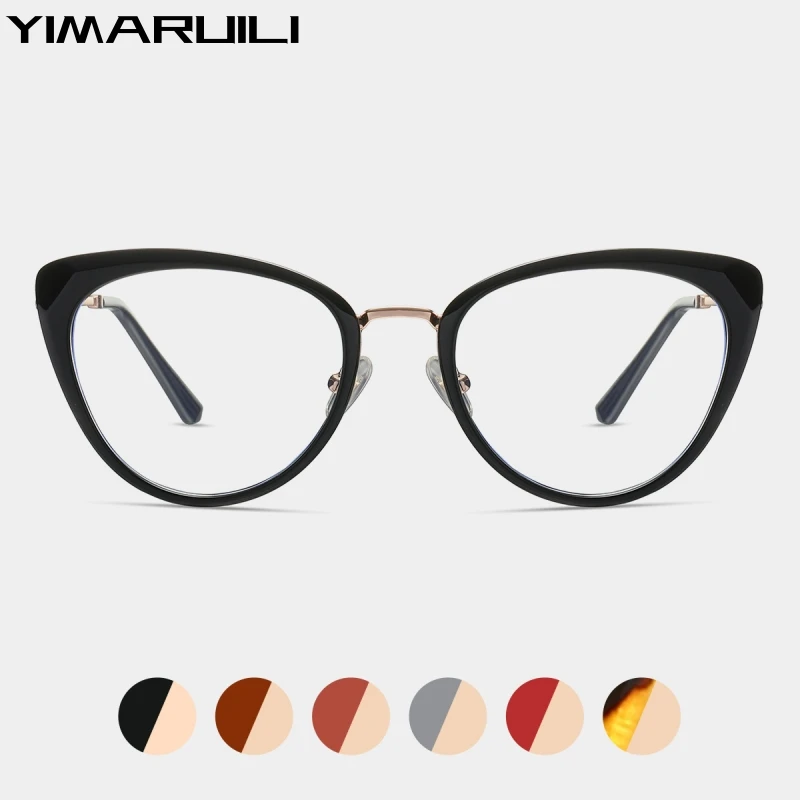 YIMARUILI Fashion Retro Blue Light Blocking Eyewear Ultra-Light Alloy Cat Eye Optical Prescription Eyeglasses Frame Women 87007